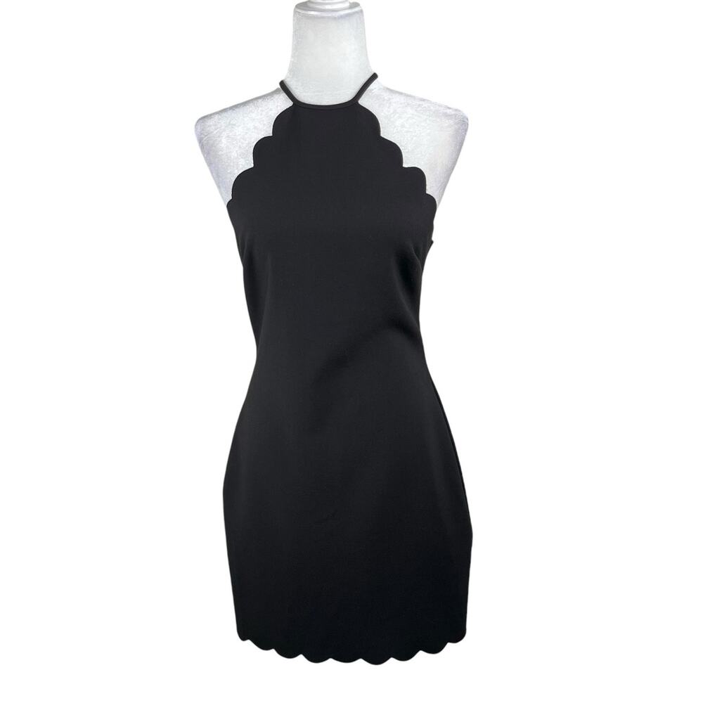 Likely Everly Scalloped Halter Mini Sheath Dress Black Tag Size 8 Fits 4/6
